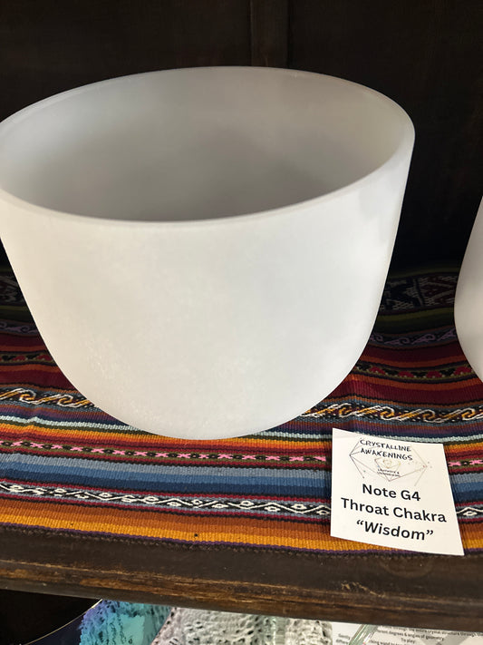 Frosted Quartz Crystal Singing Bowl (9") | G4 | A=432 Hz | Throat Chakra