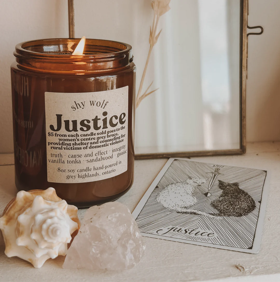 Justice Tarot Inspired Soy Candle | Vanilla, Tonka, Sandalwood & Guaiac Wood