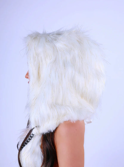 Snow Shimmer Diva Fuzzy Hood | Faux Fur Statement Hood