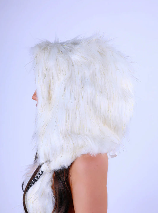 Snow Shimmer Diva Fuzzy Hood | Faux Fur Statement Hood