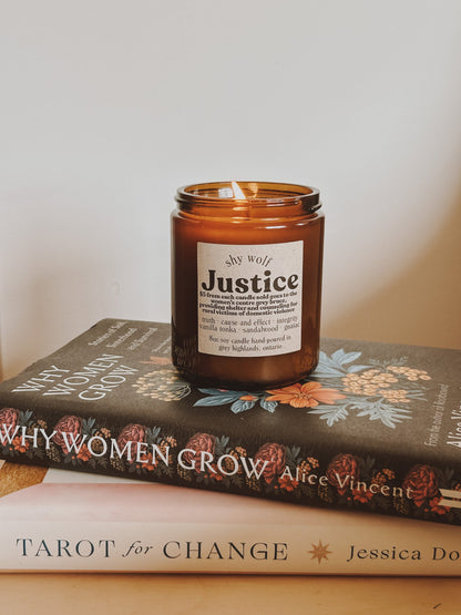 Justice Tarot Inspired Soy Candle | Vanilla, Tonka, Sandalwood & Guaiac Wood