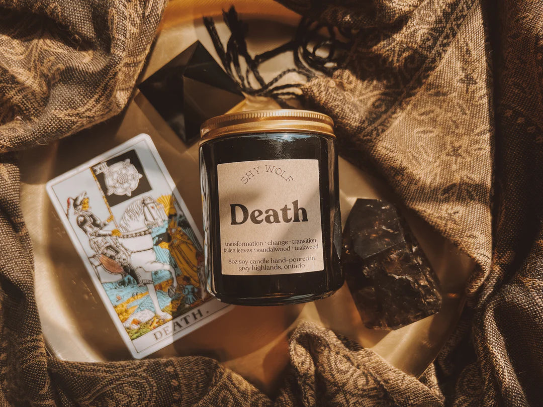 Death Tarot Inspired Soy Candle | Fallen Leaves, Sandalwood & Teakwood