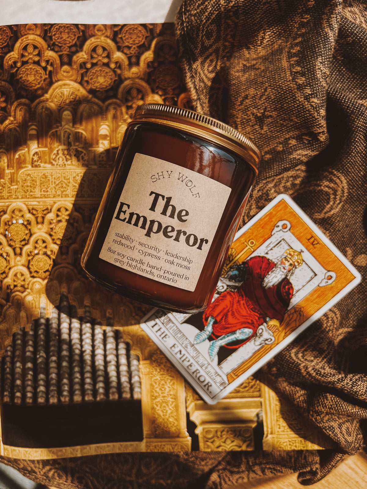 The Emperor Tarot Inspired Soy Candle | Redwood, Cypress & Oak Moss