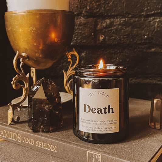 Death Tarot Inspired Soy Candle | Fallen Leaves, Sandalwood & Teakwood