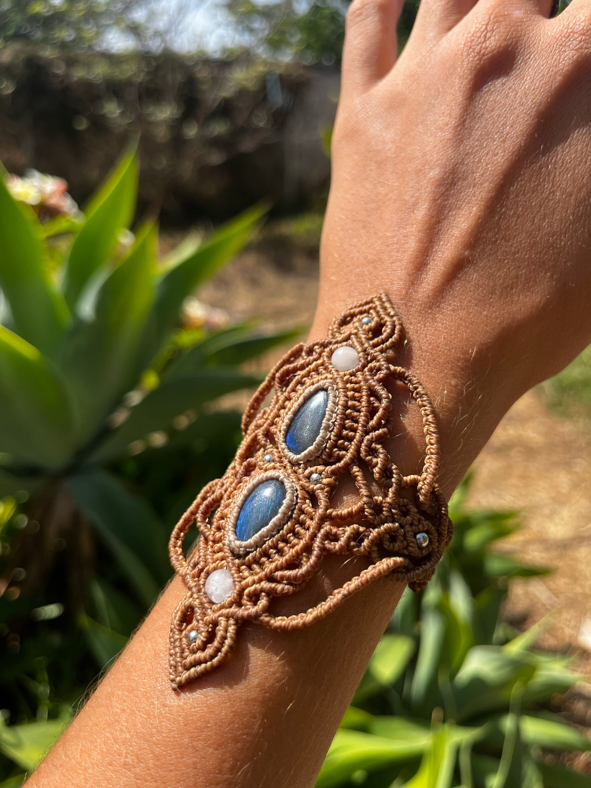 Labradorite Arm Cuff | Black or Brown Macrame