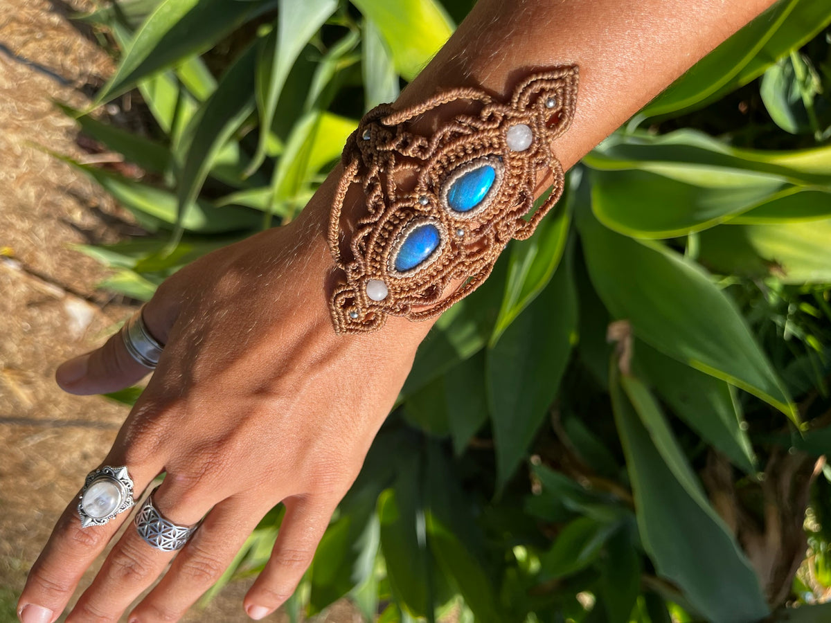 Labradorite Arm Cuff | Black or Brown Macrame