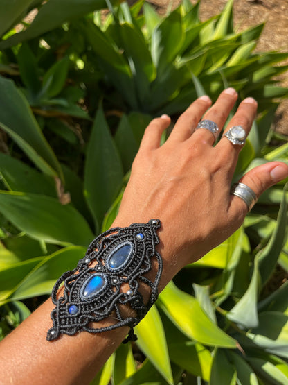 Labradorite Arm Cuff | Black or Brown Macrame