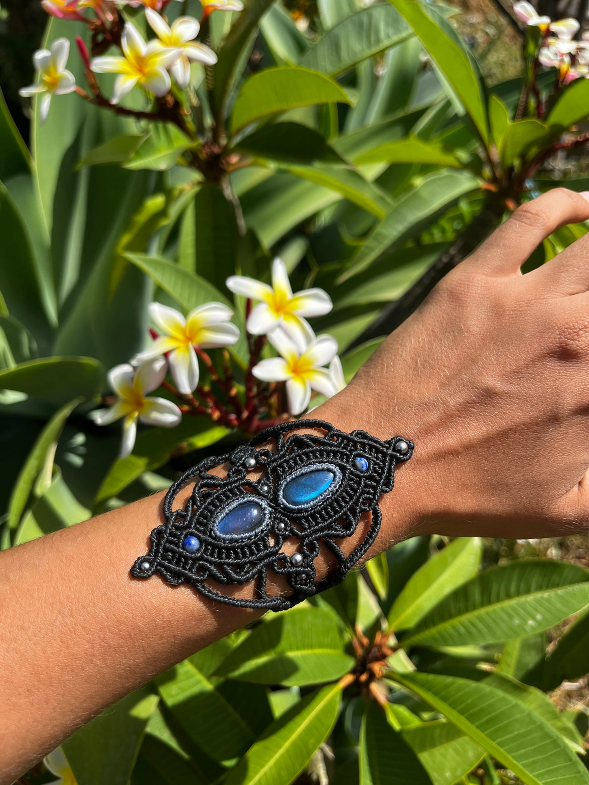 Labradorite Arm Cuff | Black or Brown Macrame