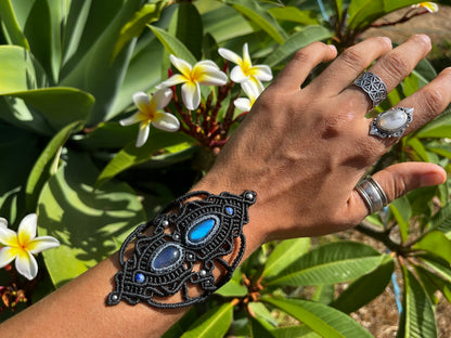 Labradorite Arm Cuff | Black or Brown Macrame