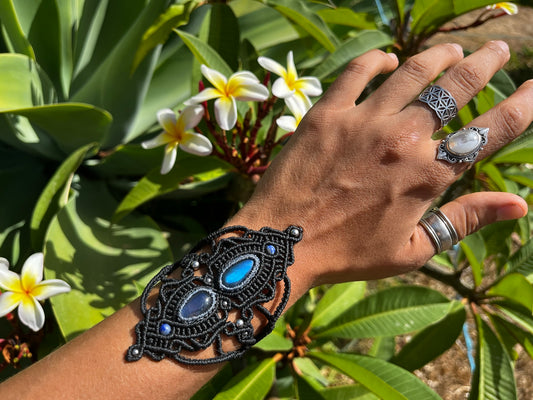 Labradorite Arm Cuff | Black or Brown Macrame