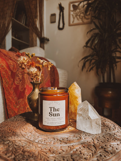 The Sun Tarot Inspired Soy Candle | Citrus, Tobacco & Cedar