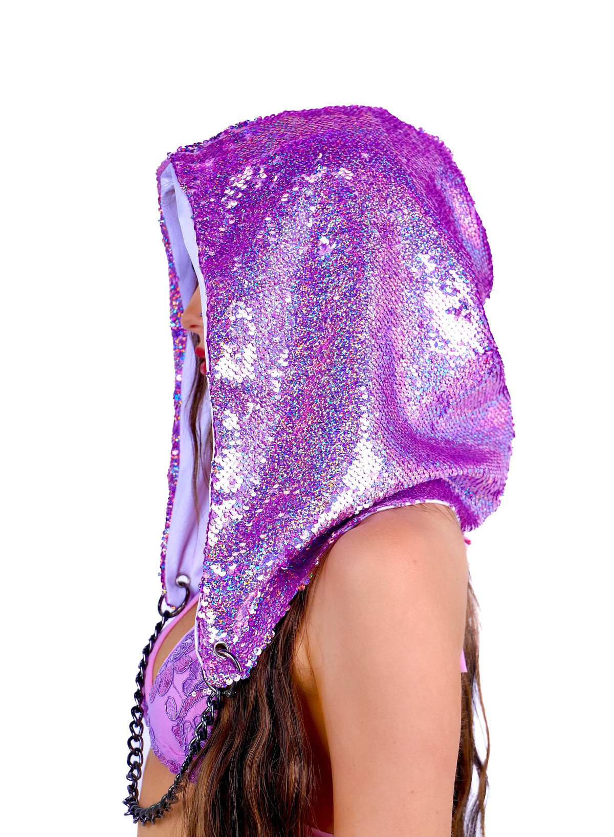Lilac Sequin Hood | Sequin Festival Hood