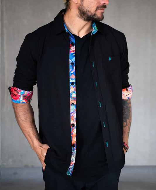 Elysia Lined Button Down Shirt | Android Jones Art | Threyda