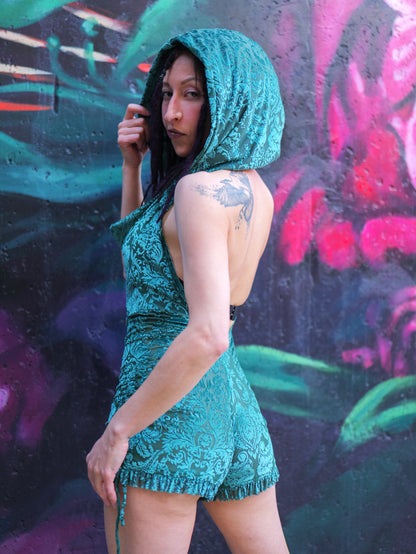 Hunter Green Burnout Velvet Mystique Shortsie | Burnout Velvet Romper | Warrior Within Designs