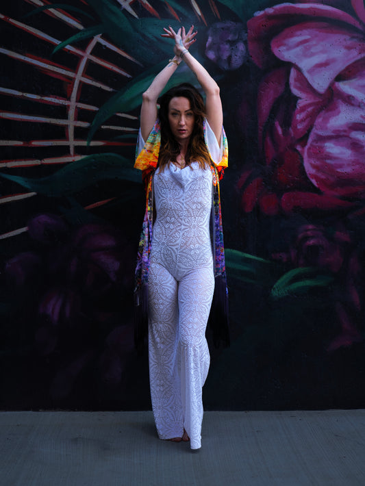 Snow White Burnout Velvet Mystique Onesie | Velvet Jumpsuit | Warrior Within Designs