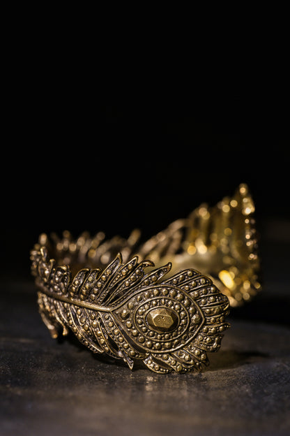Peacock Feather Cuff | Gold Patina | Alkemie Jewelry