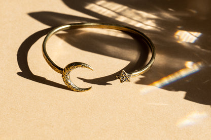 Moon & Star Bangle | Gold Patina | Alkemie Jewelry