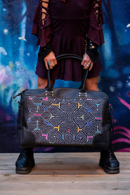 Leather Handbag with Shipibo Embroidery | Artisan Made in Peru