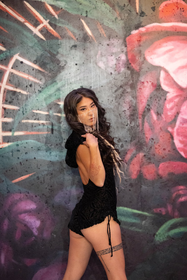 Midnight Burnout Velvet Mystique Shortsie | Burnout Velvet Romper | Warrior Within Designs