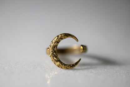 Small Crescent Moon Ring | Aged Gold Patina | Alkemie Jewelry