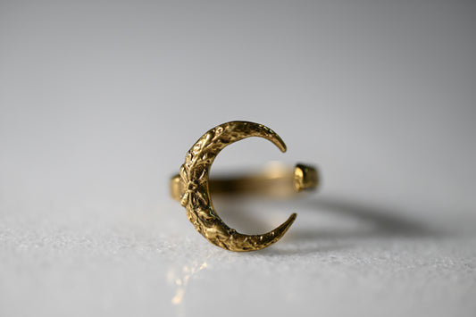 Small Crescent Moon Ring | Aged Gold Patina | Alkemie Jewelry