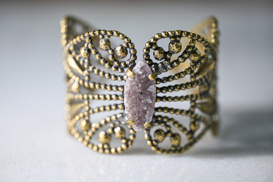 French Buckle Druzy Cuff | Gold Patina | Alkemie Jewelry