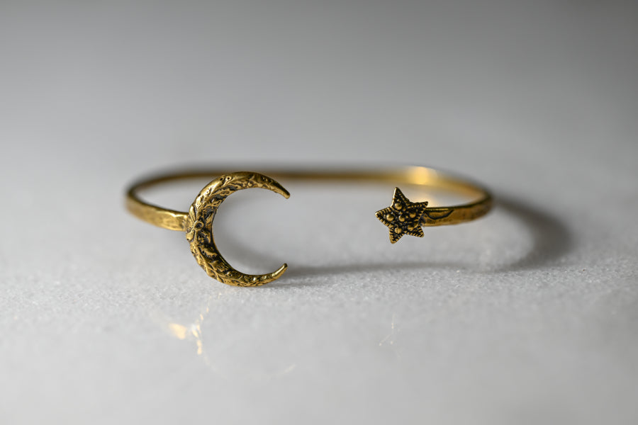 Moon & Star Bangle | Gold Patina | Alkemie Jewelry