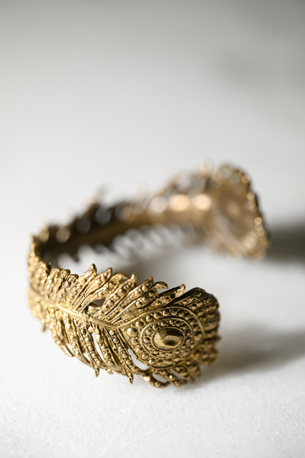 Peacock Feather Cuff | Gold Patina | Alkemie Jewelry