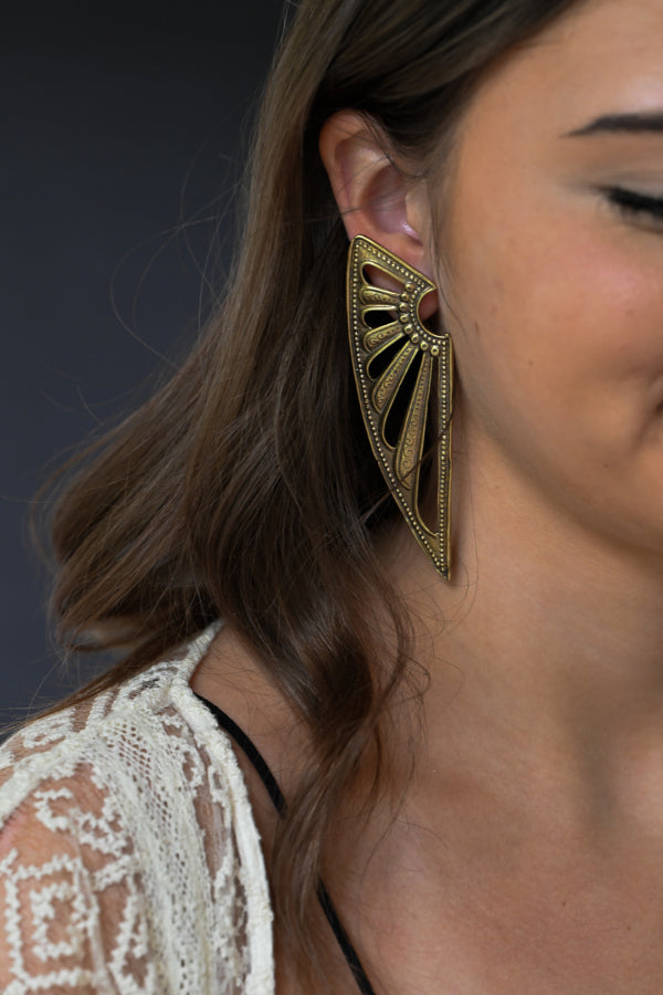 Deco Wing Earrings | Gold Patina | Alkemie Jewelry