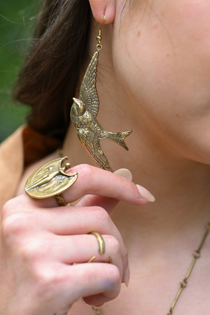 Mother Swallow Earrings | Gold Patina | Alkemie Jewelry