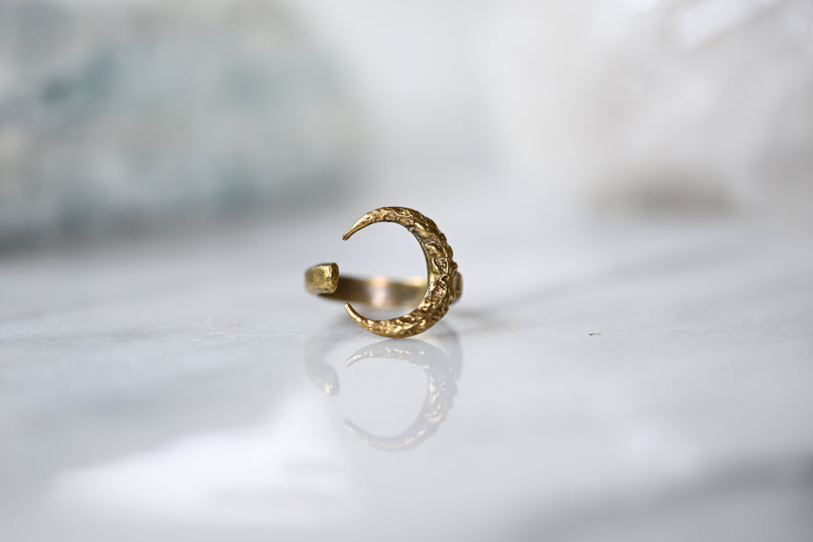 Small Crescent Moon Ring | Aged Gold Patina | Alkemie Jewelry