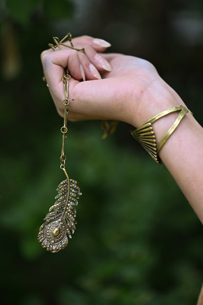 Peacock Feather Necklace | Gold Patina | Alkemie Jewelry