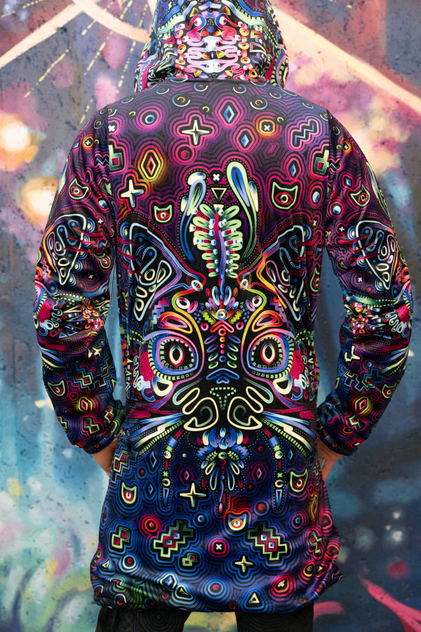 Trippy Cat Hooded Zipper Cloak | Micro-Mink Fleece