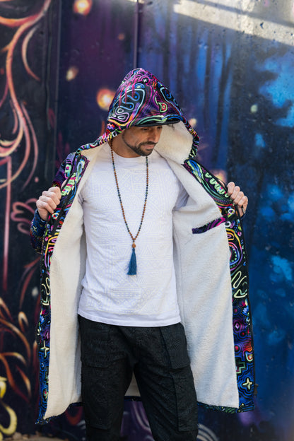 Trippy Cat Hooded Zipper Cloak | Micro-Mink Fleece