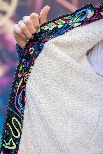 Trippy Cat Hooded Zipper Cloak | Micro-Mink Fleece
