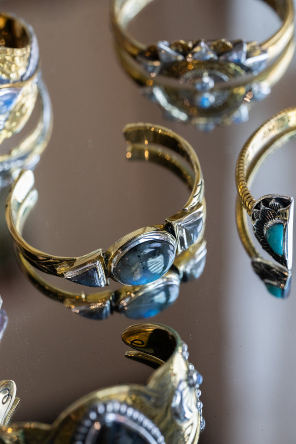 Hemisphere Cuff | Labradorite, Brass with Sterling Silver | Bahgsu Jewels