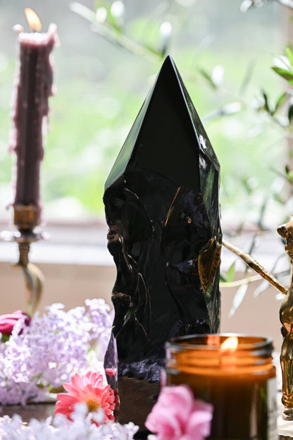 Black Obsidian Semi-Polished Tower | Protection Crystal from Mexico