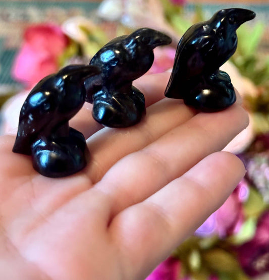 Black Obsidian Raven Figurine | Symbol of Wisdom & Protection