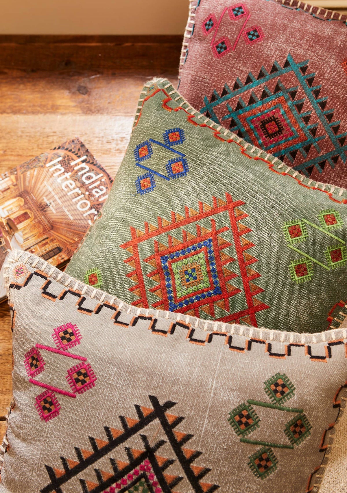 Satara Embroidered Cushion | Artisan Cotton Decorative Pillow