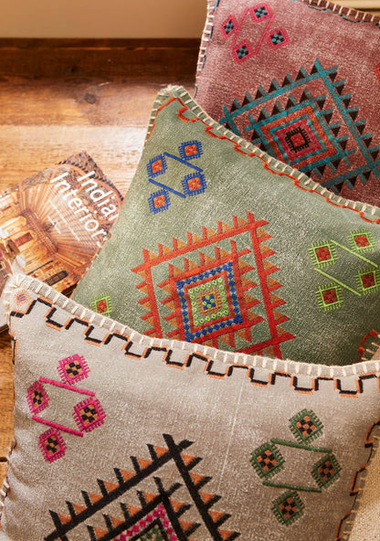 Satara Embroidered Cushion | Artisan Cotton Decorative Pillow