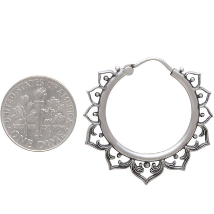 Hollow Lotus Hoop Earrings | Sterling Silver