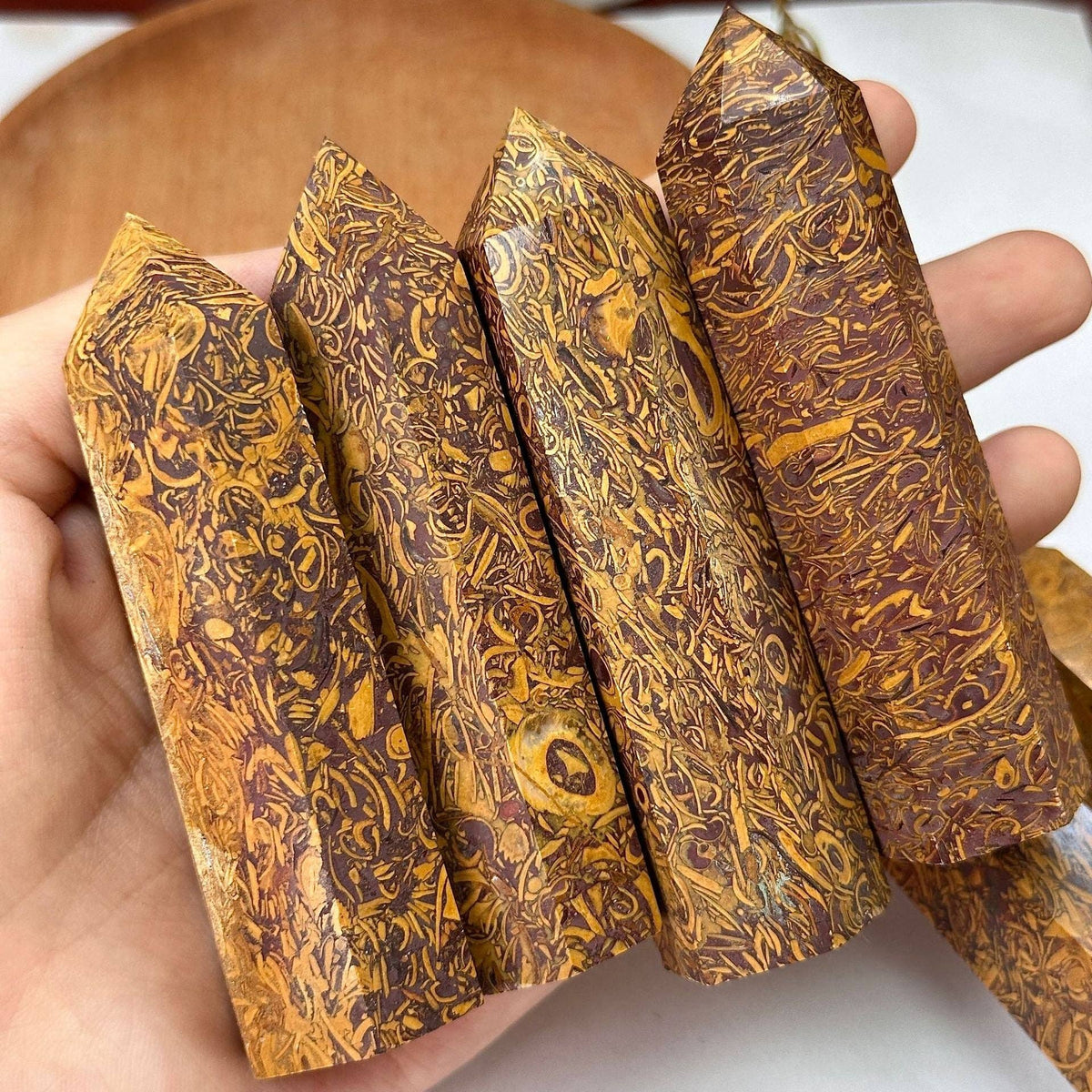 Golden Silk Jade Tower | Crystal for Prosperity & Protection