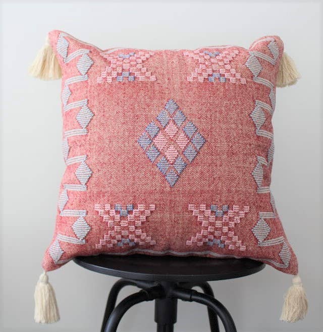 Pink Moroccan Style Pillow | Handwoven Cotton Cushion