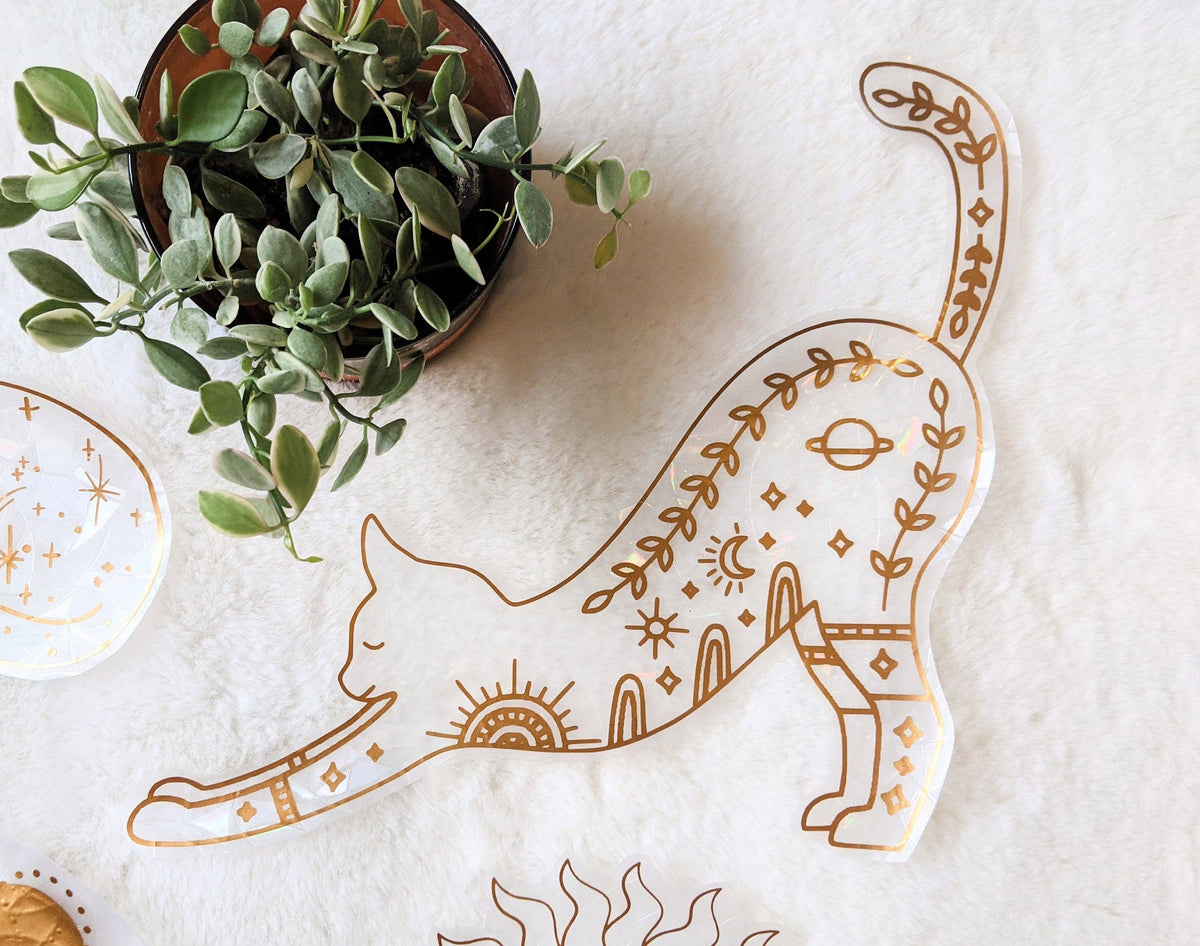 Celestial Cat Rainbow Suncatcher | Reusable Window Cling