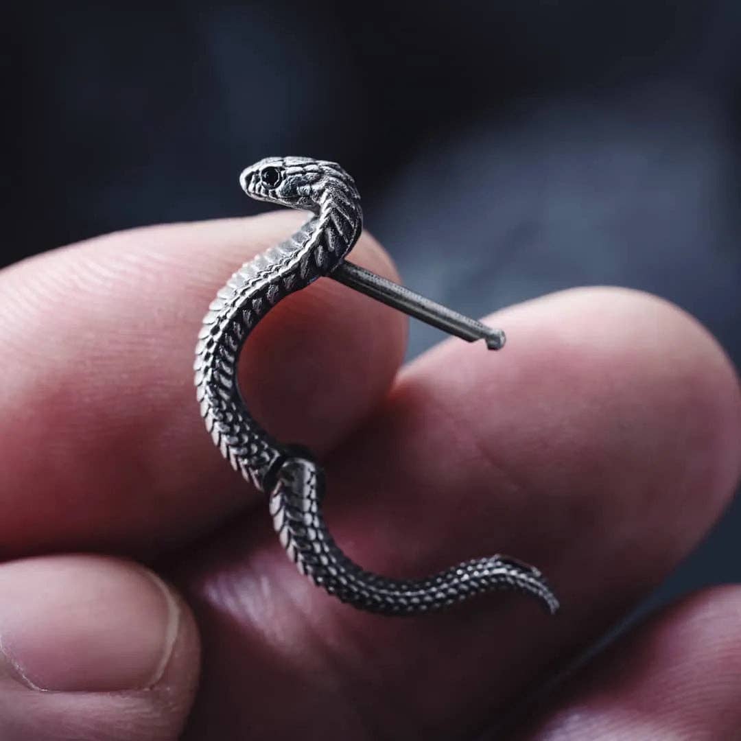 Cobra Huggie Earrings | Oxidized Sterling Silver & Zircon | Coppertist.Wu