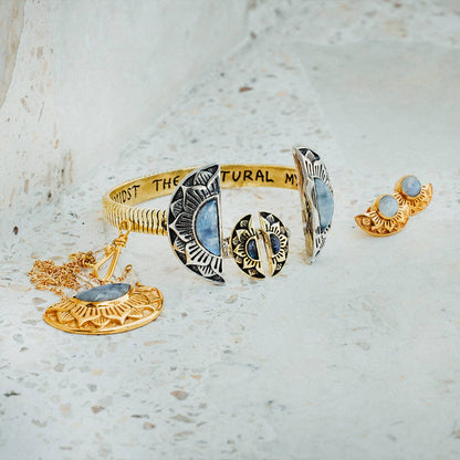 Natural Mystic Ring | Moonstone, Sterling Silver with Brass | Bahgsu Jewels