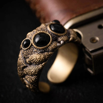 Jumping Spider Ring | Sterling Silver, Matte Black or Brass with Black Agate Eyes | Coppertist.Wu