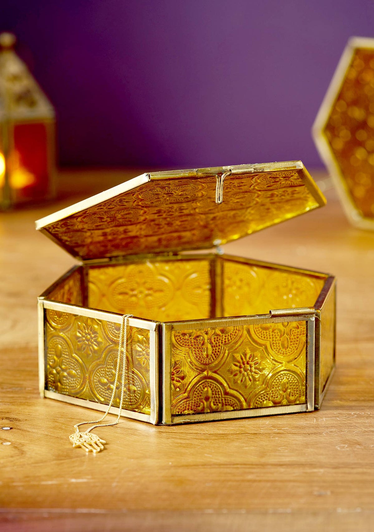 Hexagon Jewelry Box | Glass & Brass Keepsake Storage