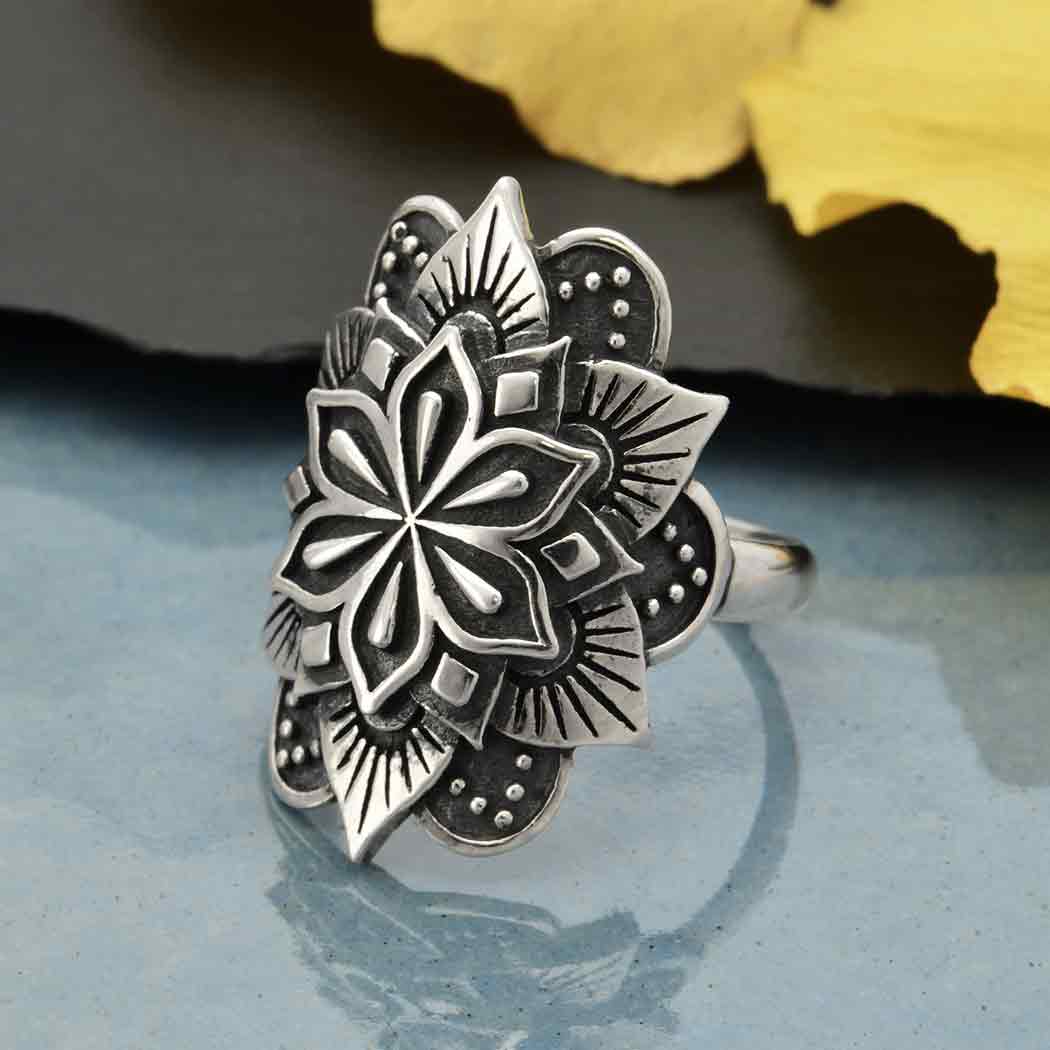 Large Mandala Ring | Sterling Silver & Golden Bronze