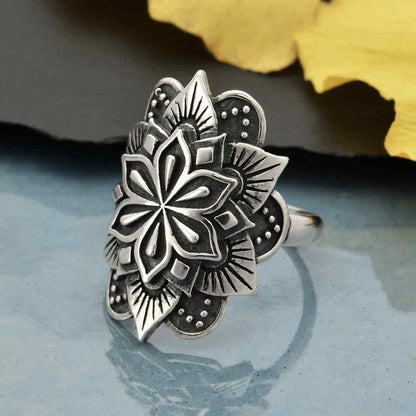 Large Mandala Ring | Sterling Silver & Golden Bronze